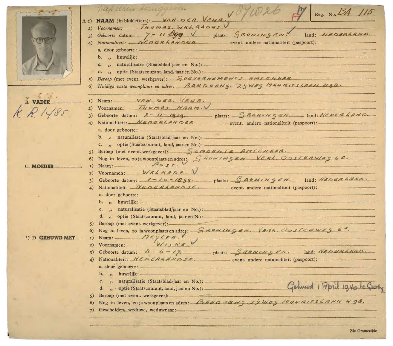 Paspoortaanvraag T.W. van der Veur